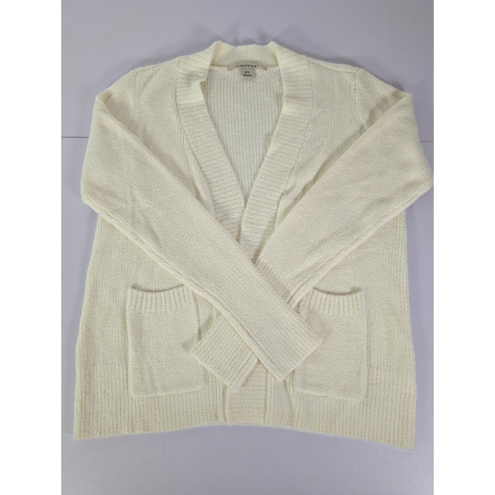 EXOFFICIO Sweater Womens Medium Ivory Open Cardigan Pockets Long Sleeve Stretch - Picture 5 of 11